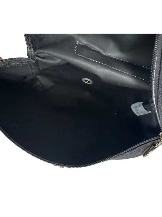 Longchamp Le Pliage Mini Backpack Black Canvas Brown Leather Flap - Picture 11 of 15